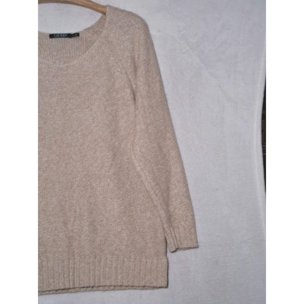 Lauren Ralph Lauren LRL Womens Sweater XL Tan Cable Knit V Neck Pullover Tunic - Picture 4 of 11